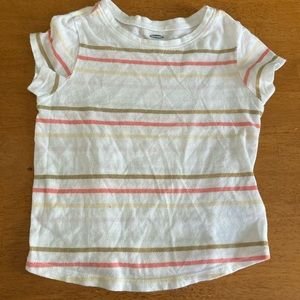 Little girl short sleeve shirt white brown yellow and pink stripes